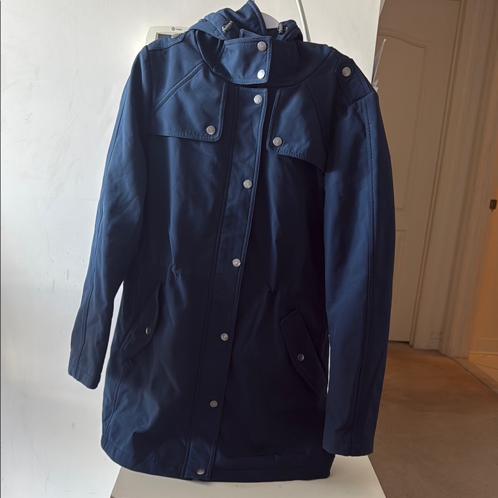 Tommy Hilfiger Navy Hooded trench Coat with Silver Buttons